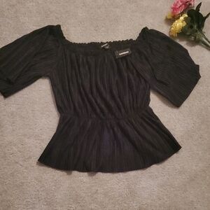 Express Black Smocked Off-Shoulder Blouse